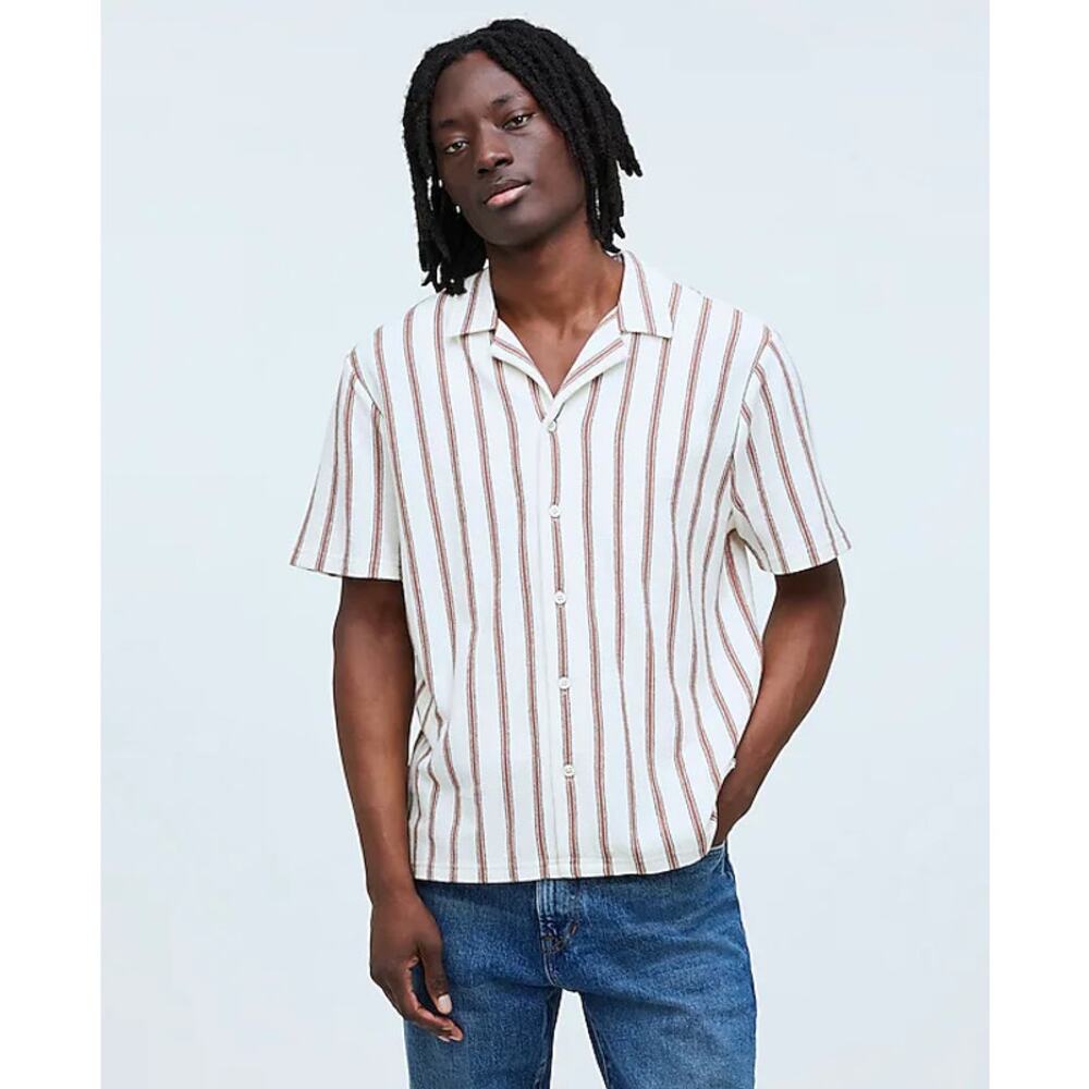 Madewell Easy Short-Sleeve Shirt in Stripe Jacquard warm umber L NWT